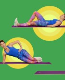 photo collage of woman doing exercises for back pain