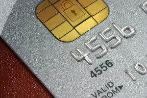 Platinum Credit Card macro, with data holding microhip and padlock motif
