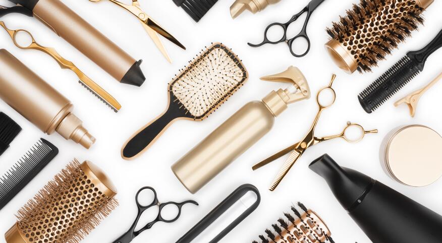 professional hair dresser tools on white background