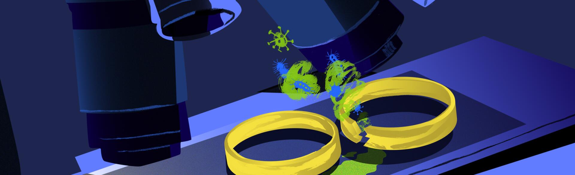 illustration of microscope analyzing wedding rings and hpv virus