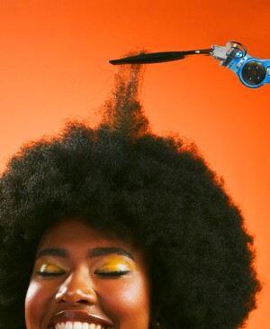 Black woman, smiling, robot, technology