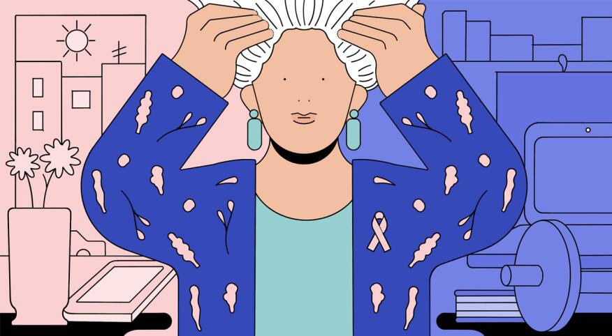 illustration of woman touching her white hair