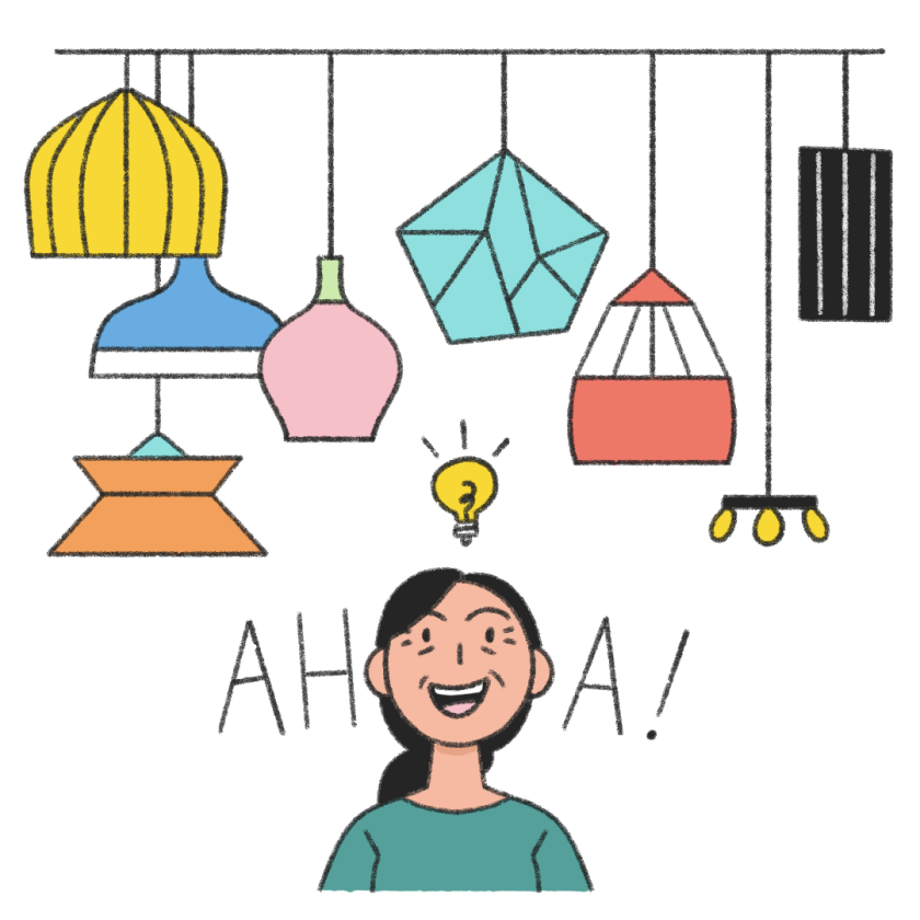 illustration of woman looking at light fixtures