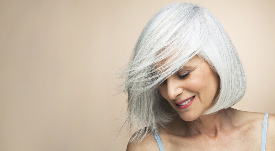Woman with a silver grey hair