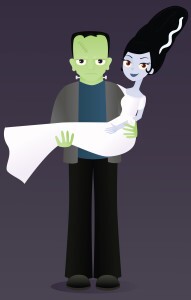 Frankenstein's monster with bride cartoon
