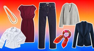 photo collage of clothing items for Menopausal capsule wardrobe