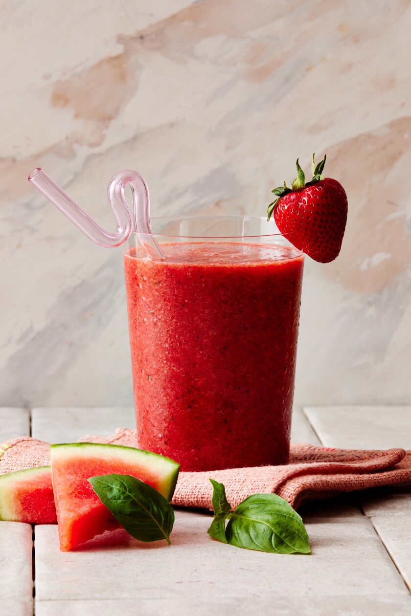 Strawberry, Basil, Watermelon Slushy