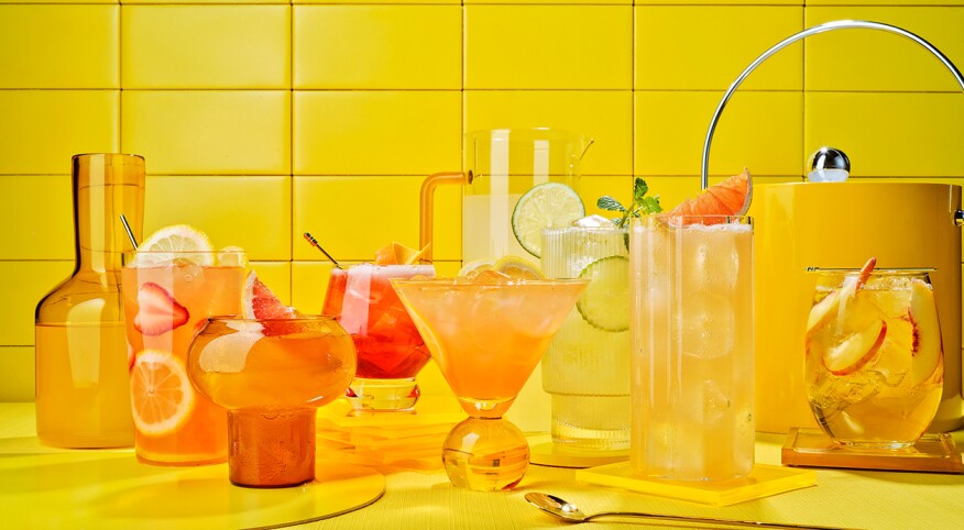 Great Cocktails for a crowd on bright yellow background 