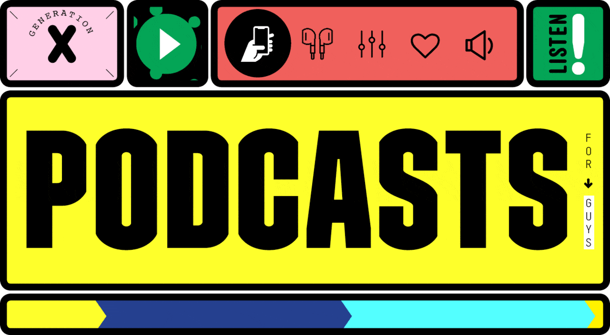 animation of the word PODCASTS in different font treatments
