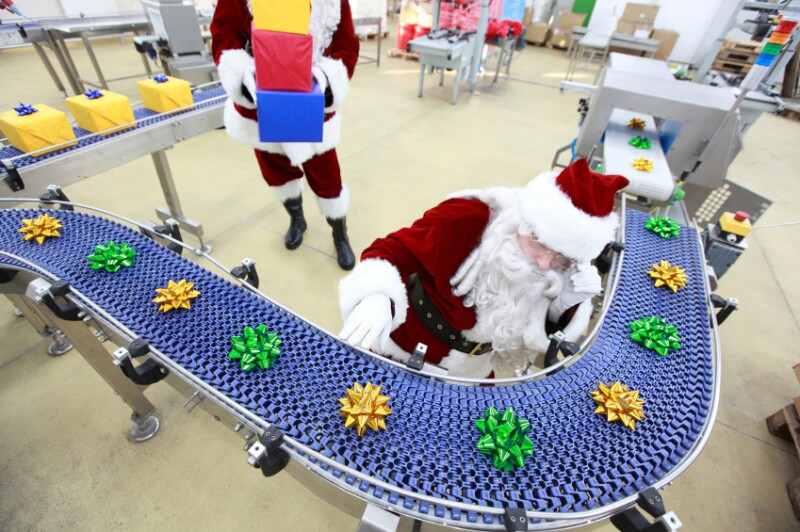 Santa at production line, working