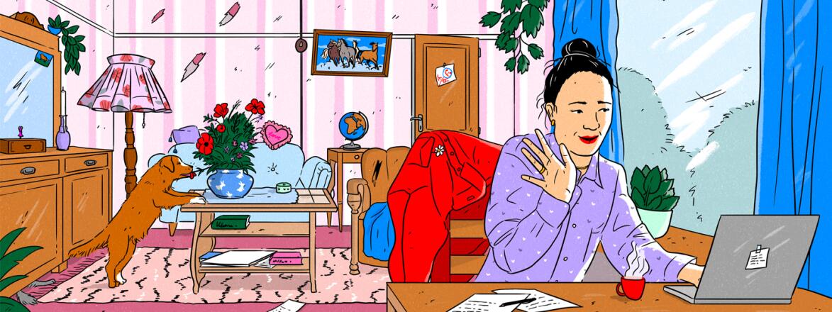 illustration_of_woman_on_her_computer_in_living_room_by_laura_breiling