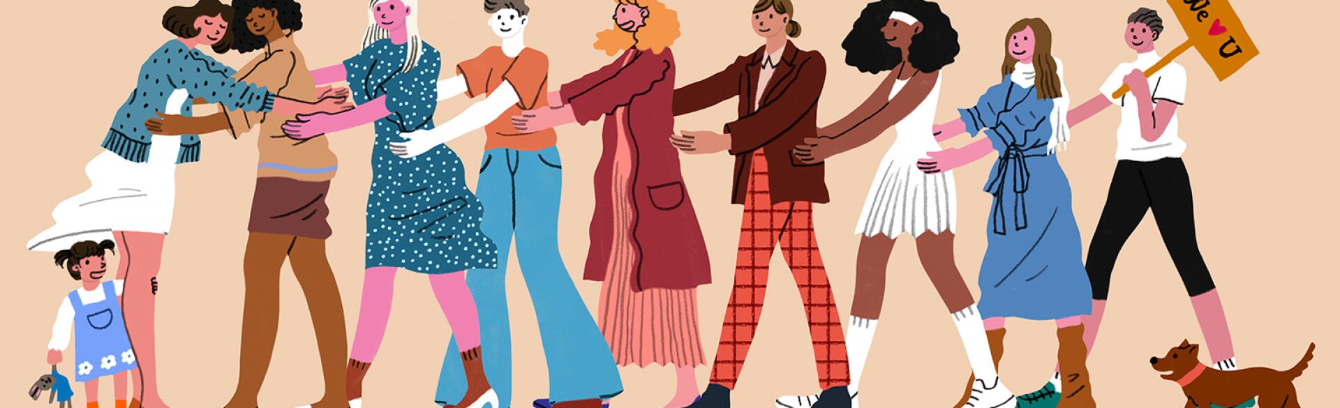 illustration of different women friends who are mothers