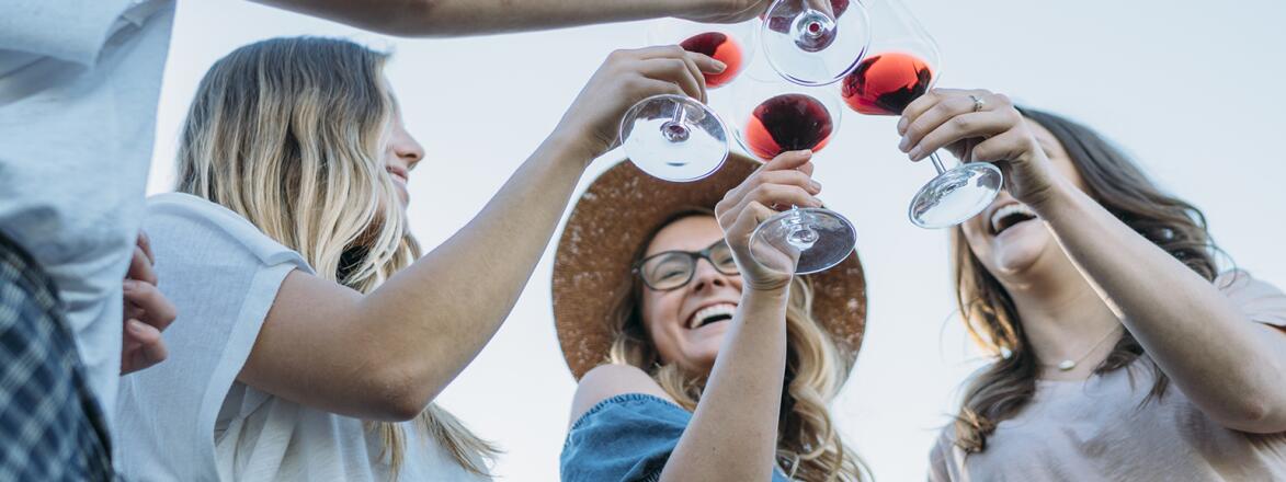 A group of friends making a toast together.