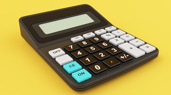 A calculator on a yellow background.
