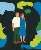 illustration of parents over face silhouette of daughter, parenting