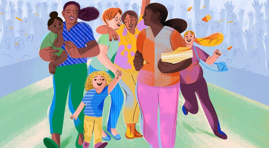 illustration of mother with her mom friends and children by eugenia mello