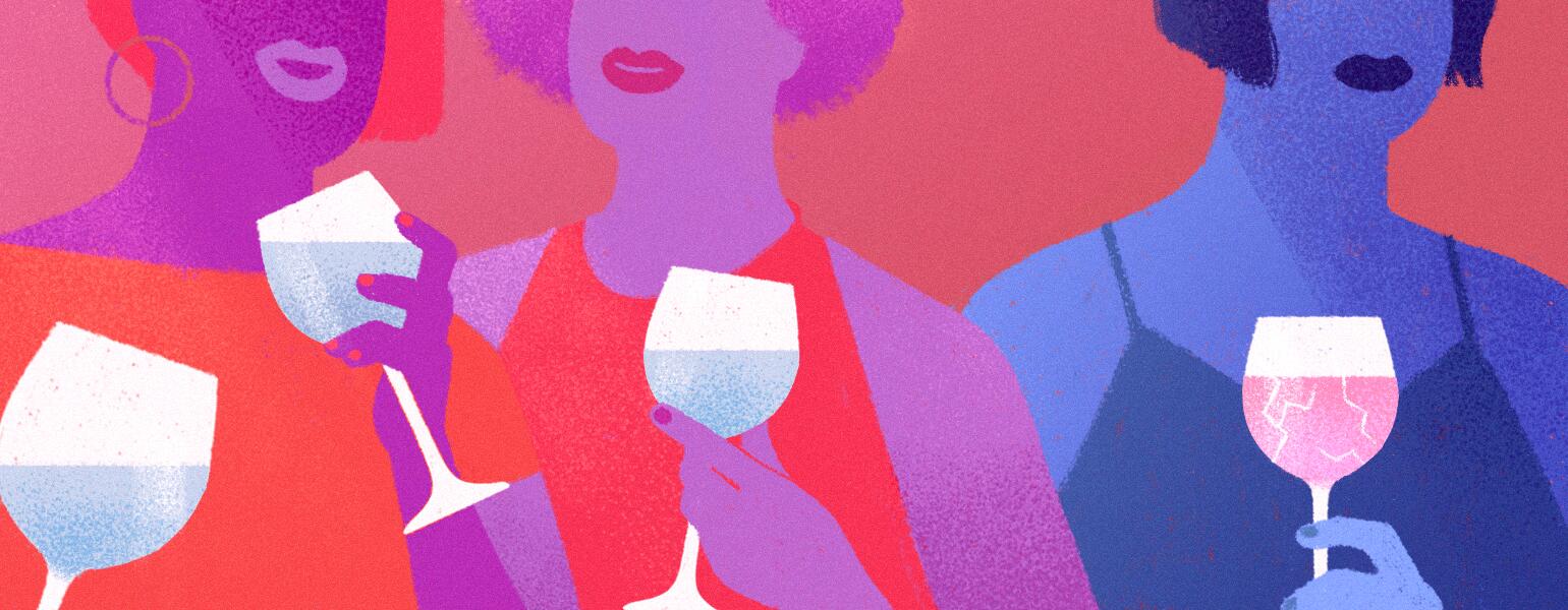 illustration of women with wine glasses in their hands