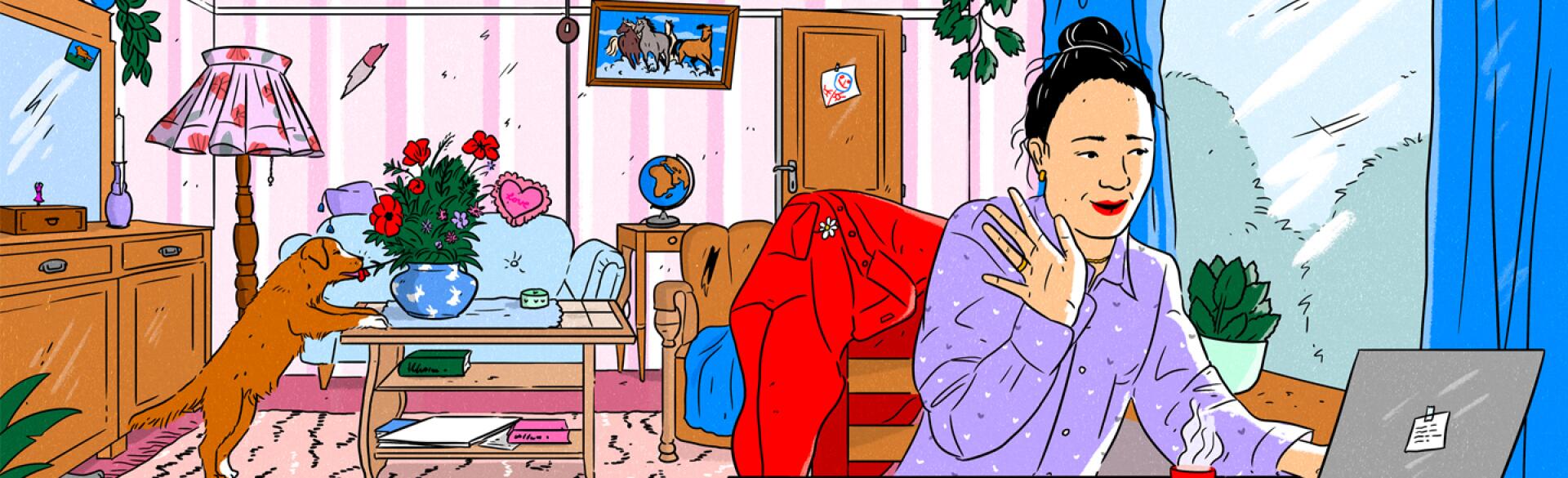 illustration_of_woman_on_her_computer_in_living_room_by_laura_breiling