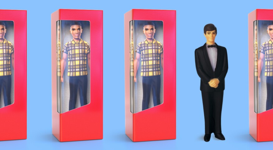 An image of a group of Ken dolls.