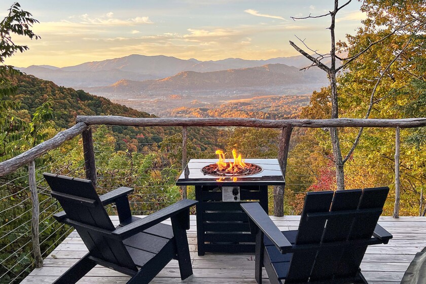 Firepit and view from Glamping Collective near Asheville, NC