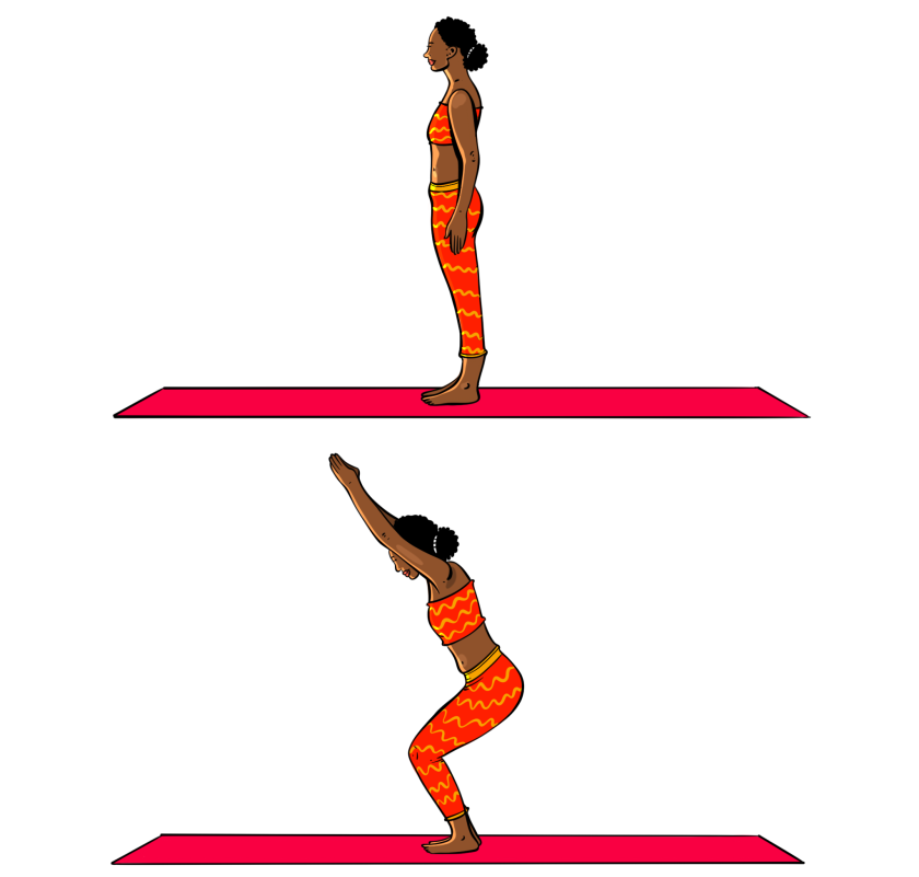illustration of woman doing chair yoga pose
