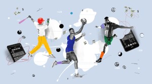 Illustration of athletes and online betting