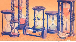 Hourglasses on orange background, illustration