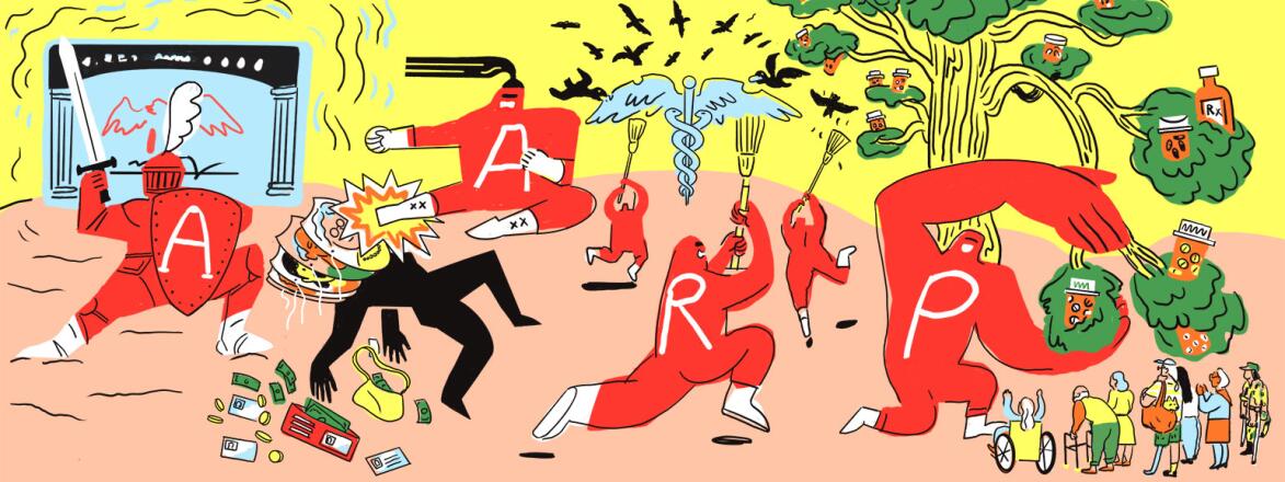 illustration of aarp characters fighting 