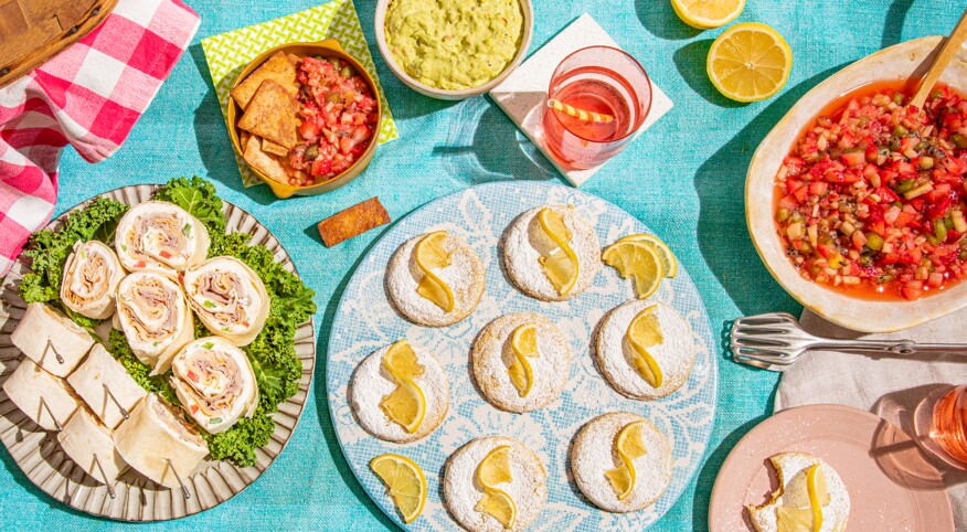 Picnic recipes styled with bright summer accents