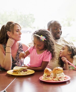 Family eating at a fast food restaurant