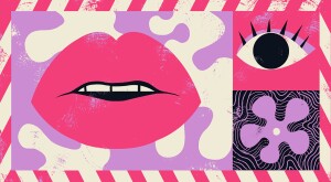 illustration of lips, an eye ball, and a flower, not having sex