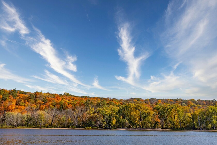 Beautiful fall colors along the Saint Croix River of Wisconsin and Minnesota near the historic city of Stillwater Minnesota