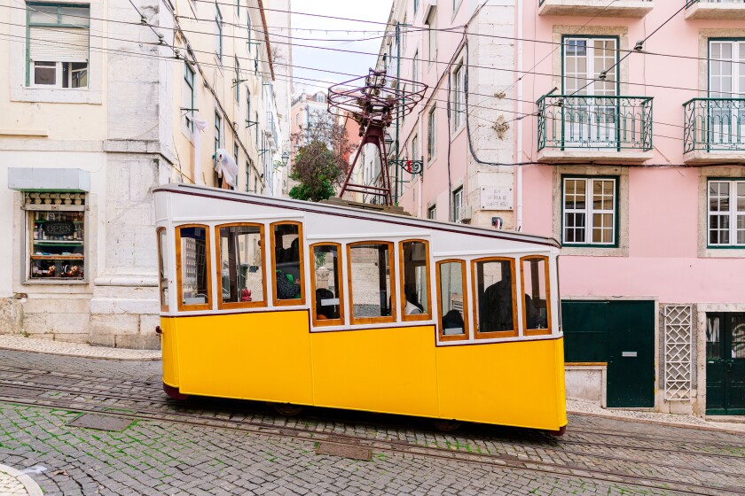 Bica Funcilar on the street of Lisbon old town, Portugal