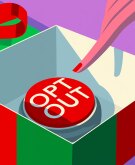 illustration of finger about to press on opt out button inside christmas present