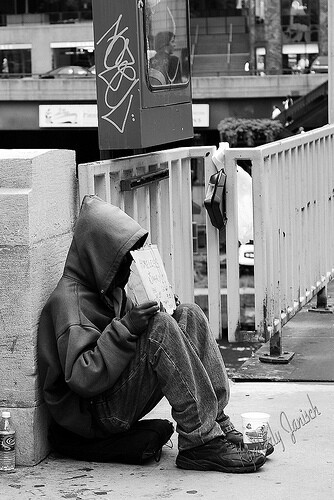 homeless man begging