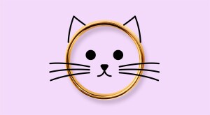 image of wedding ring with illustration of cat over it, marriage