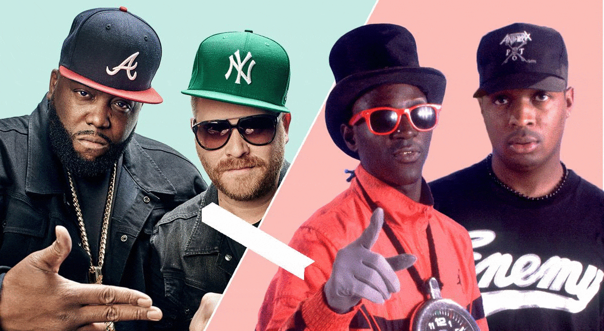 slideshow of rap band Run the Jewels with Public Enemy, Anthrax with Mastodon, R.E.M. with Parquet Courts