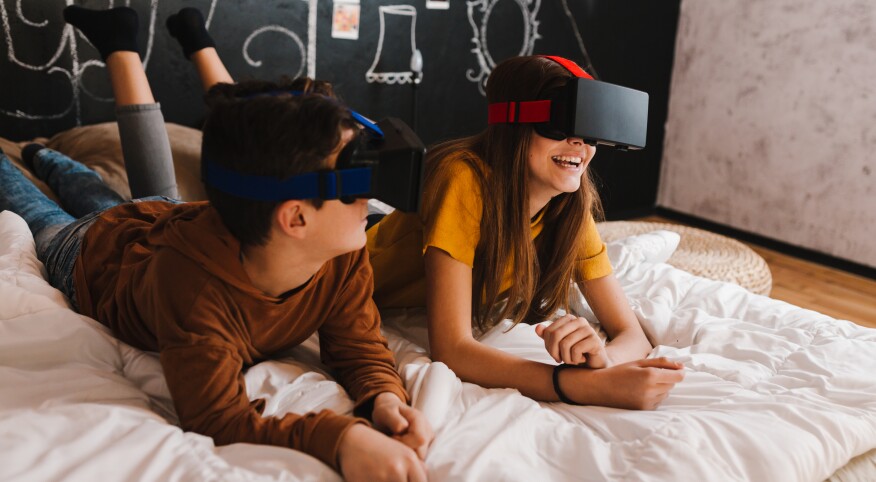 Teenagers With Vr Glasses Having Fun