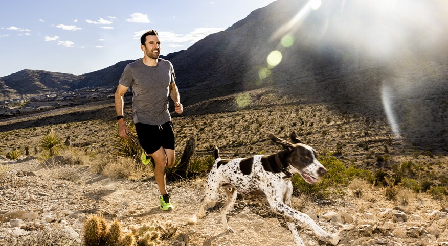 Michael Easter, exercising with his dog Stockton