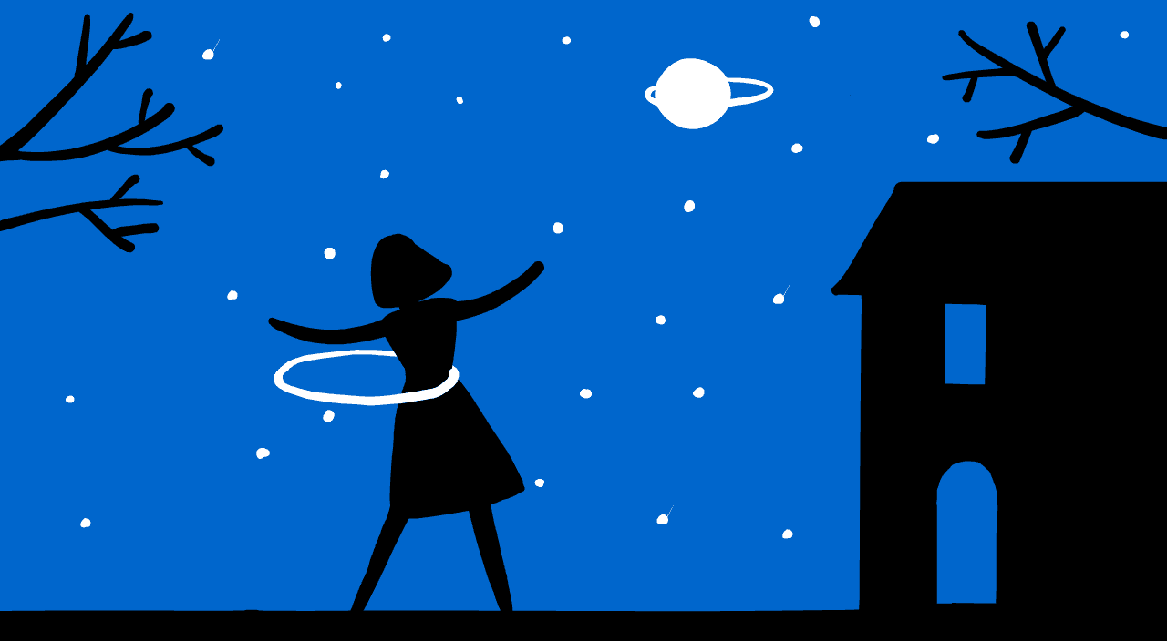 illustration of woman using a hula hoop at night