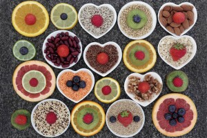 High fiber foods in various bowls