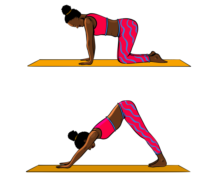 illustration of woman doing downward dog yoga pose