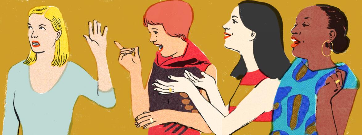 Illustration of woman being annoyed by her married friends
