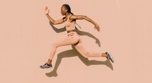woman running in mid air