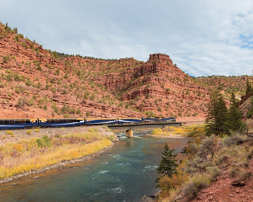 Rocky Mountaineer traveling through Red Rock Canyon