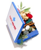 A first aid kit filled with natural remedies 