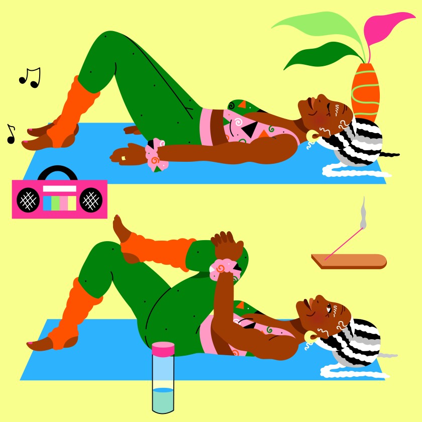 illustration of woman doing knee to chest stretch