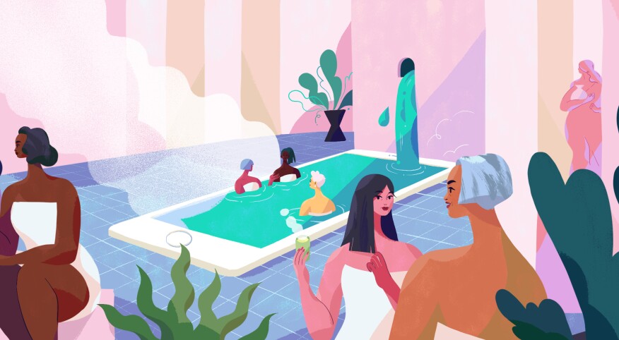illustration of women at a spa
