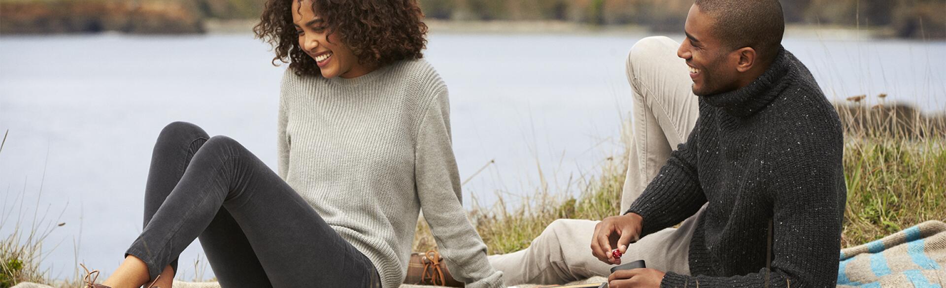 couple on picnic outside in the fall