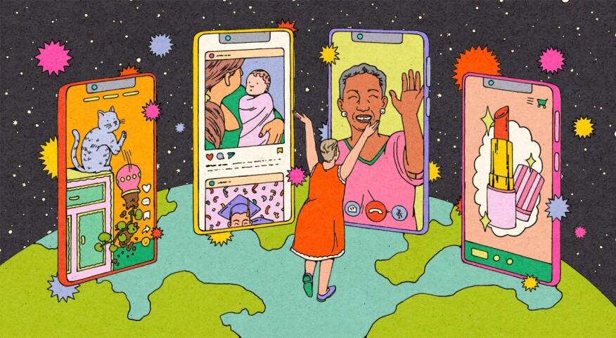 illustration of woman viewing different apps